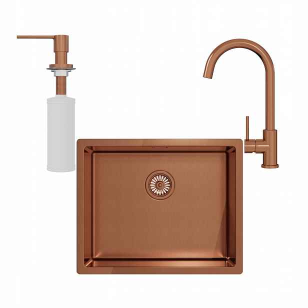 Sada Kernau 1. dřez, baterie, dávkovač barva copper
