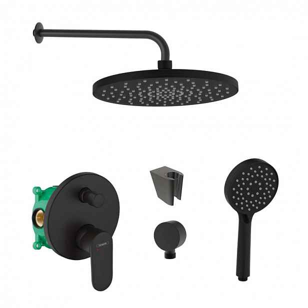 SANITINO - Sprchový set s baterií a tělesem pod omítku Hansgrohe, příslušenství kielle, matná černá SANI21HKK408