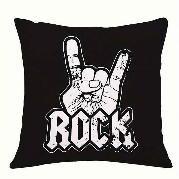 TEMU 1 ks Povlak na polštář s gest kamenem a nápisem ROCK - Měkký povlak na polštář se zipem, černo-bílý rockový dekor vhodný do obývacího pokoje,