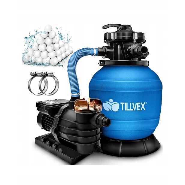 Systém pískových filtrů Tillvex 10 m³/h s filtračními kuličkami 800 g
