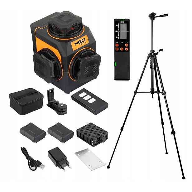 Laserový nivelátor 3D 12 linií zelený V Pouzdru Neo stativ a stabilizátor