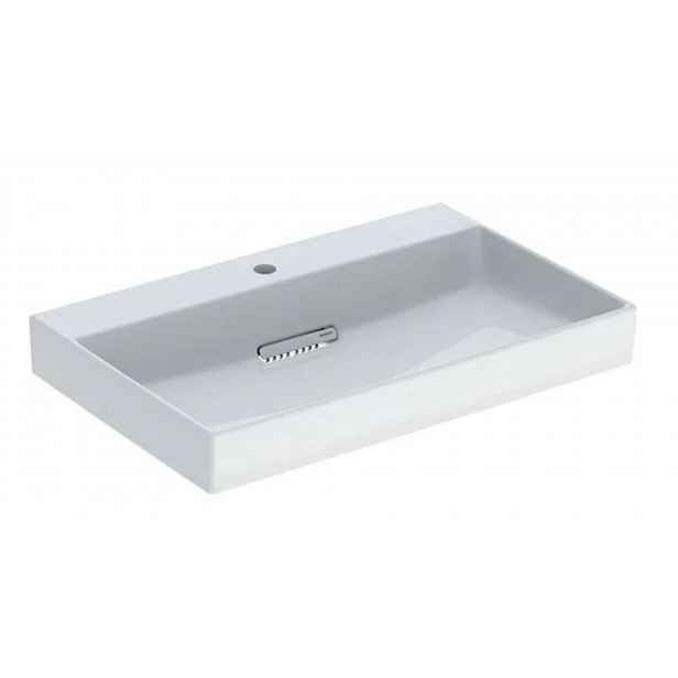 Geberit ONE - Umyvadlo 75x48x14 cm, skrytý přepad, s otvorem pro baterii, vodorovný odtok, KeraTect, bílá 505.036.00.1