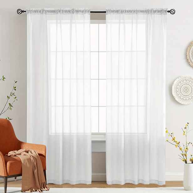 TEMU 1ks Elegantní Bílá Průsvitná Závěs, Poloprůhledný Polyester s Designem pro Tyč - Pratelný v Pračce pro Snadnou Údržbu, Ideální pro Kuchyň,