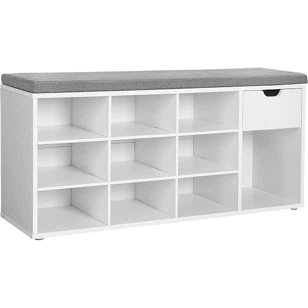 Botník s lavicí s šedým sedákem a zásuvkou WESO WHITE 104x30x48 cm, bílý