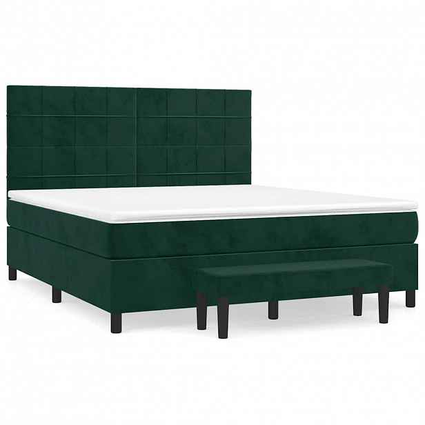 vidaXL Box spring postel s matrací tmavě zelená 160x200 cm samet