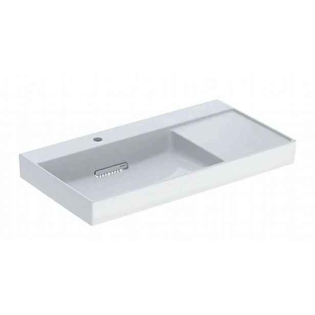 Geberit ONE - Umyvadlo 90x48x14 cm, skrytý přepad, s otvorem pro baterii, vodorovný odtok, KeraTect, bílá 505.039.00.1