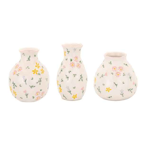 Krémové vázy v sadě 3 ks z kameniny (výška 10 cm) Ditsy Floral – Sass & Belle