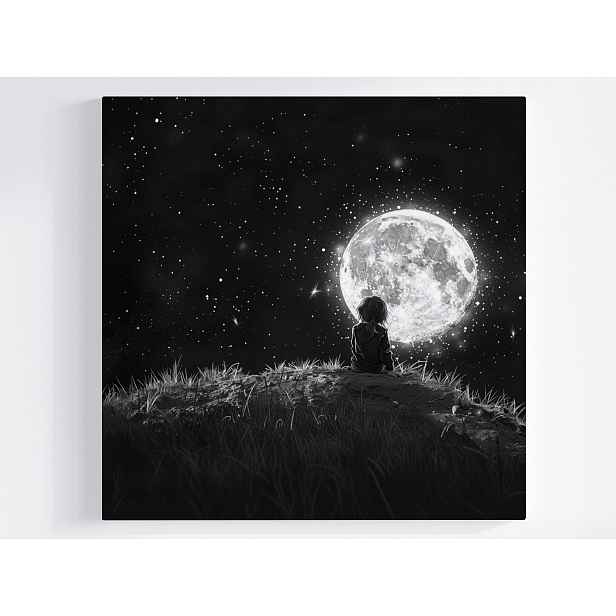 Obraz Na Plátně Canvas Žena Dívka Nebe Vesmír Měsíc B&w 50x50