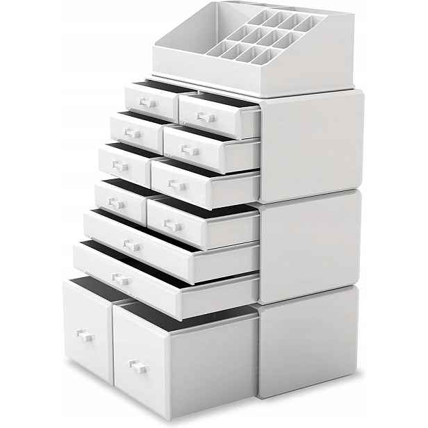 Organizér Na Kosmetiku Na Make-up s zásuvkami Na Šperky Bílý Velký