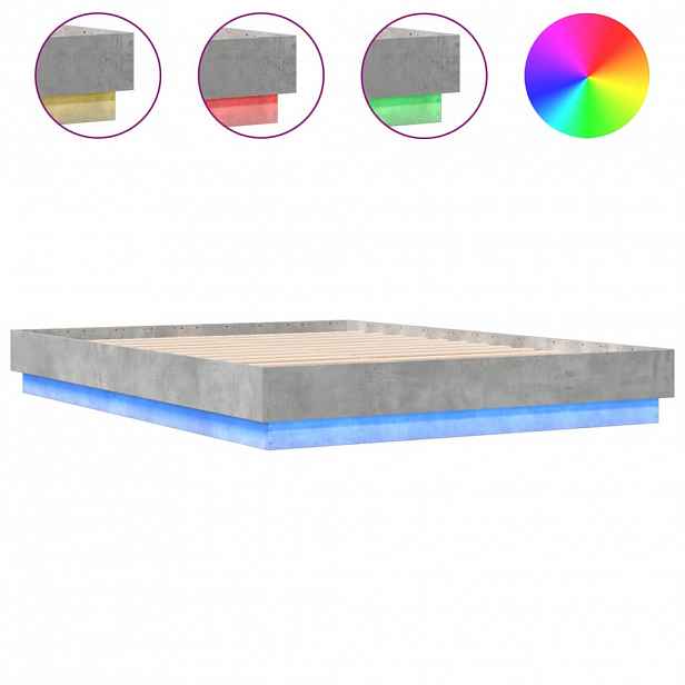 vidaXL Rám postele s LED osvětlením betonově šedý 160 x 200 cm