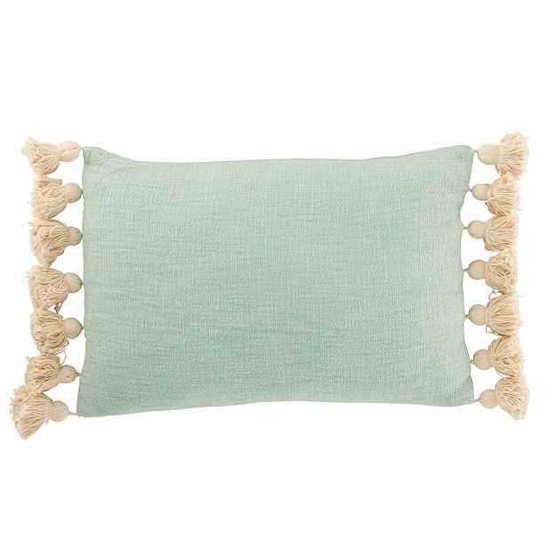 Mintovo-azurový polštář se střapci a výplní Pompom - 50*35cm J-Line by Jolipa