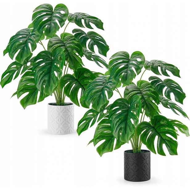 Monstera dekorace do obývacího pokoje, umělá rostlina velká 71 cm, 2 kusy