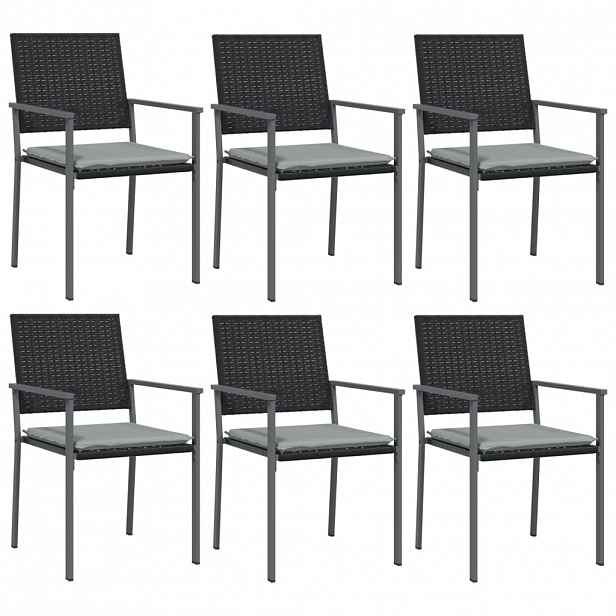 vidaXL Zahradní židle s poduškami 6 ks černé 54x62,5x89 cm polyratan