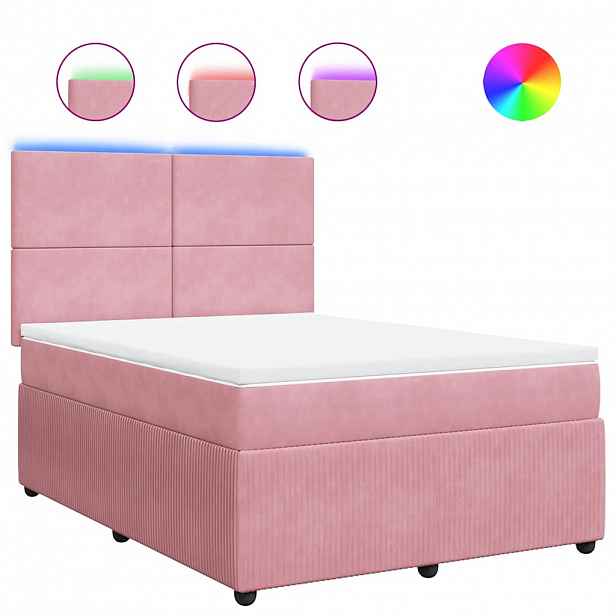 vidaXL Box spring postel s matrací růžová 140x200 cm samet