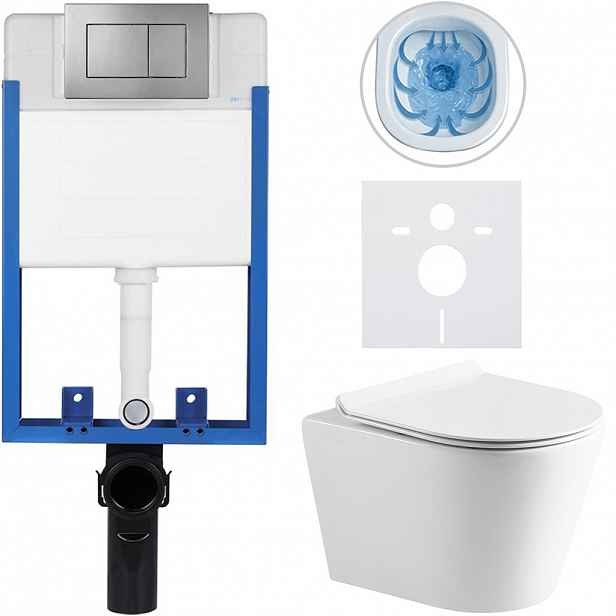 Kompletní WC set Profi/Carlito - bílá lesklá - WC tlačítko Classic/Tmavě šedá - pro zazdění - 48,5x36,5 cm