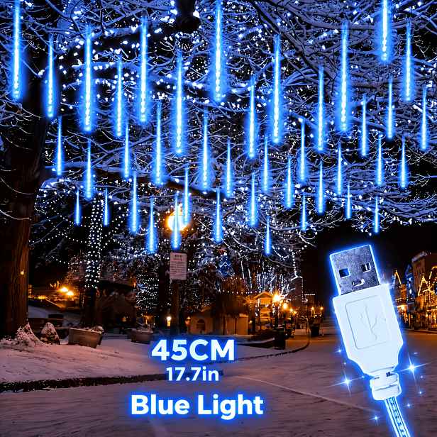 TEMU Nové USB meteorické sprchové řetězové světla, závěsná vánoční světla, prodloužená verze /8 , venkovní vánoční meteorické sprchové světla s