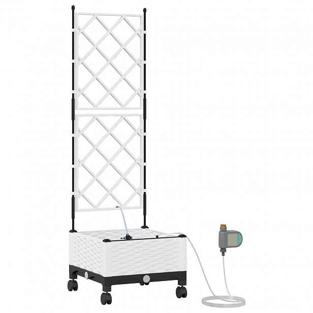 vidaXL Zahradní plánter s zavlažováním a koly Bílá 40 x 40 x 132 cm PP