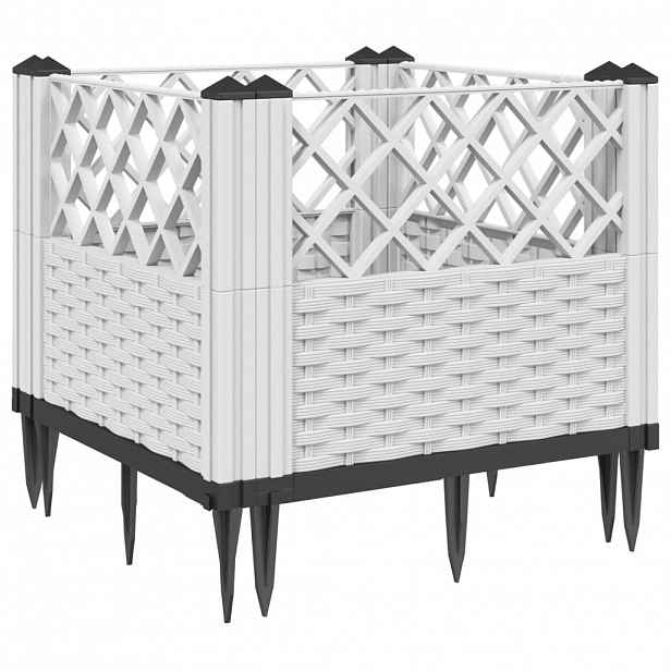 vidaXL Zahradní truhlík s kolíky bílý 43,5 x 43,5 x 43,5 cm PP