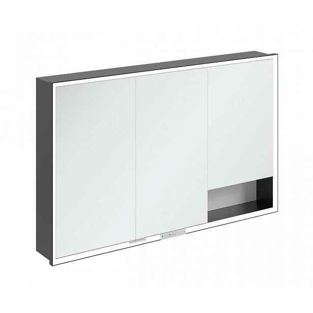 Villeroy & Boch My View+ - Zrcadlová skříňka s LED osvětlením 120x75x17 cm, 3 dvířka, Brilliant White/matná černá B48212VE
