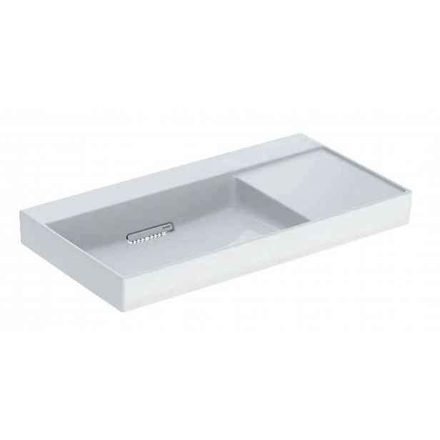 Geberit ONE - Umyvadlo 90x48x14 cm, skrytý přepad, bez otvoru pro baterii, vodorovný odtok, KeraTect, bílá 505.042.00.1
