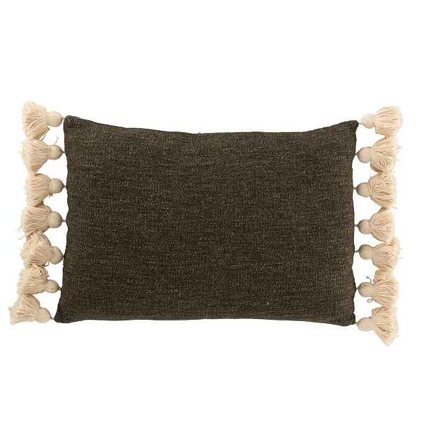 Khaki polštář se střapci a výplní Pompom - 50*35cm J-Line by Jolipa