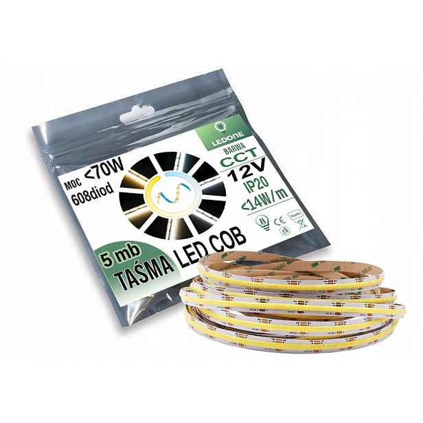 Led pásek Cob 12V 608 diod 14W/mb na 5 m linka Multiwhite Cct role 5 m