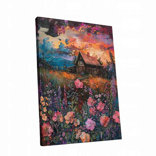 Obraz na plátně Západ Slunce, květiny, krajina – obraz do bytu, pokoje, obýváku 60x80 cm