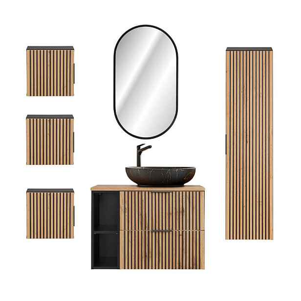 Petits-meubles KOUPELNOVÝ NÁBYTEK 80.6cm Gaia 2er-Set Dubové dřevo a černá barva