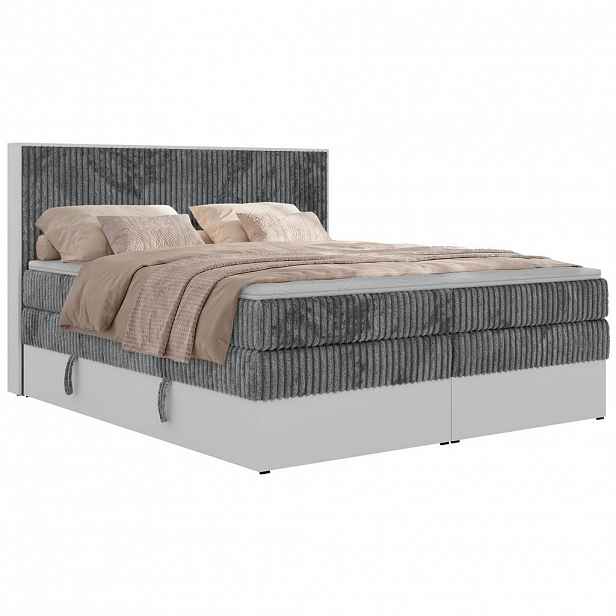MKS POSTEL BOXSPRING TRAVIT KING 180/200 - Šedá Manšestr - Topper T25 - H3