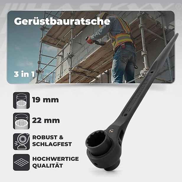 Klíč na stavbu lešení 19/22 mm s ráčnou na lešení ráčnový