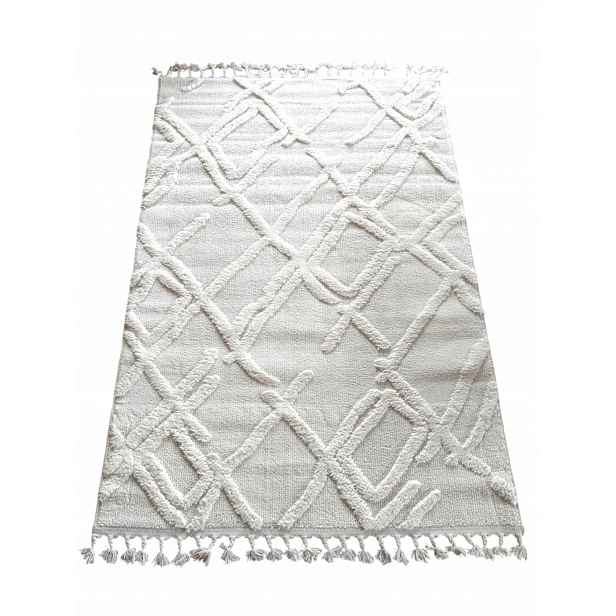Koberec plyšový 60 x 110 cm, měkký, krémový, hrubý, vzor boho, 3D efekt