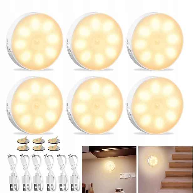 Led Lampa S Pohybovým Senzorem Bezdrátová Magnet Nástěnná Lampa Usb 3000K 6 Ks