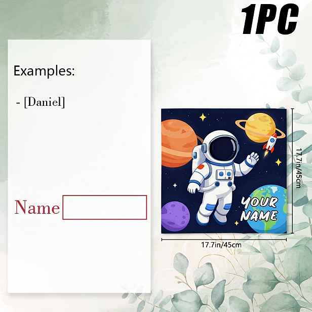 TEMU Vlastní 1ks čtvercové ubrousky z látky s vesmírného astronauta a planet, personalizované vaším jménem, ideální pro každodenní použití slavnostní