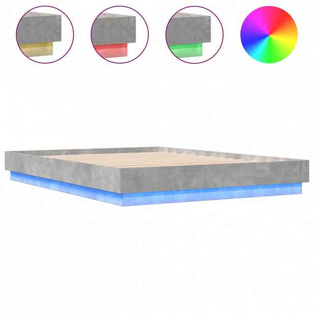 vidaXL Rám postele s LED osvětlením betonově šedý 150 x 200 cm