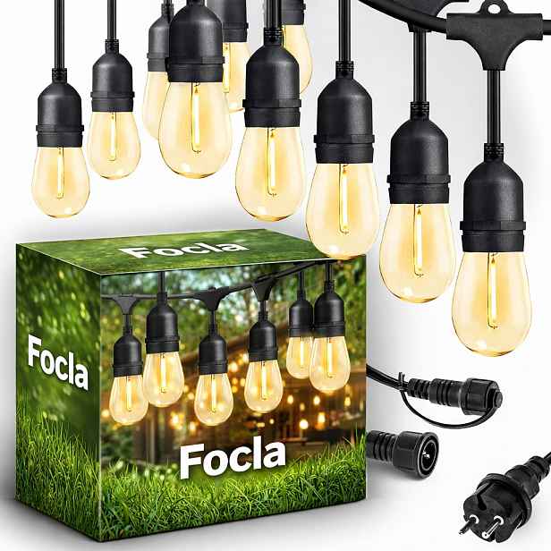 Zahradní Světelná Girlanda 15 m 15 x Led Žárovky E27 Vodotěsná IP65