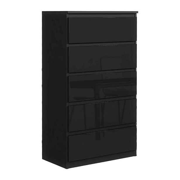 MASSENO KOMODA NUDO, 70/124,5/39 cm s 5 zásuvkami a dvířky, černá