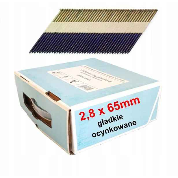 Hřebíky do hřebíkovačky spojované papírem 2,8x65mm 34° 2000ks hladké pozink