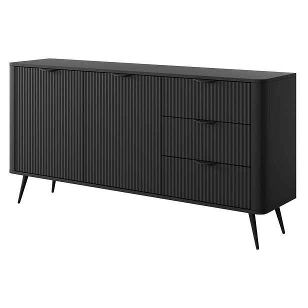 MASSENO KOMODA LANTANA, 163/81/38 cm se 3 zásuvkami a 2 dvířky, černá