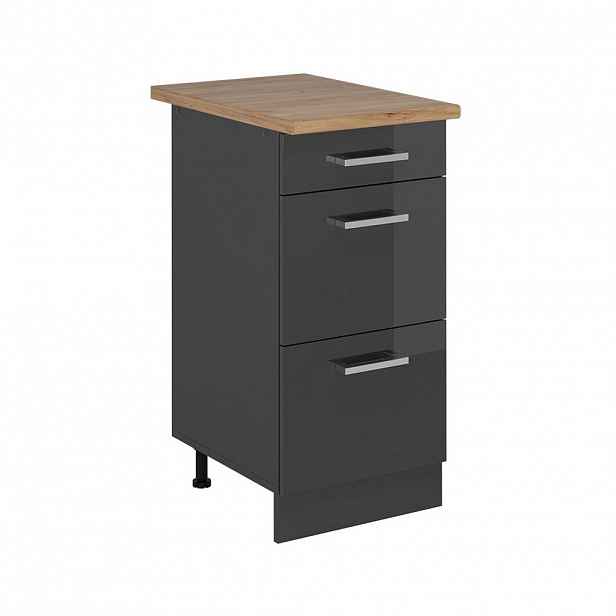 Vicco SPODNÍ SKŘÍŇKA KUCHYŇSKÉ LINKY R-Line Antracitový vysoký lesk 40 cm se zásuvkami, PD Dub
