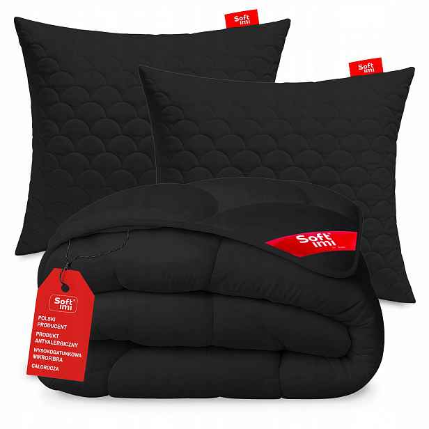 Celoroční Přikrývka 160X200 Antialergická 2 Polštáře 70X80 Černá Sada