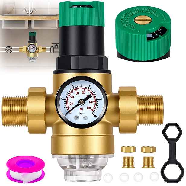 Reduktor Tlaku Vody Manometr G3/4 Mosaz 255 MM Filtr S Ventilem