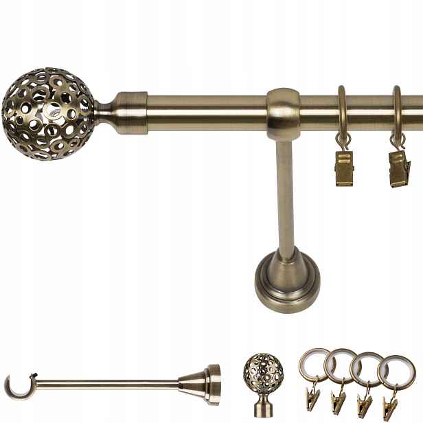 Garnýž Kovový Jednoduchý 120 CM 19 MM Zlatý Antik Moon Kolečka Na Žabky