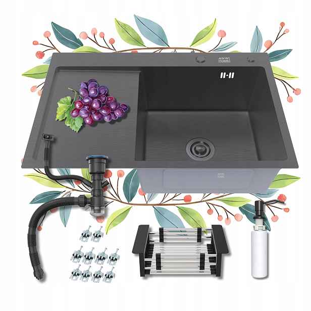 Jednokomorový Dřez Nano Black Dřez Dřez Grafit Pvd 78x50x22 cm