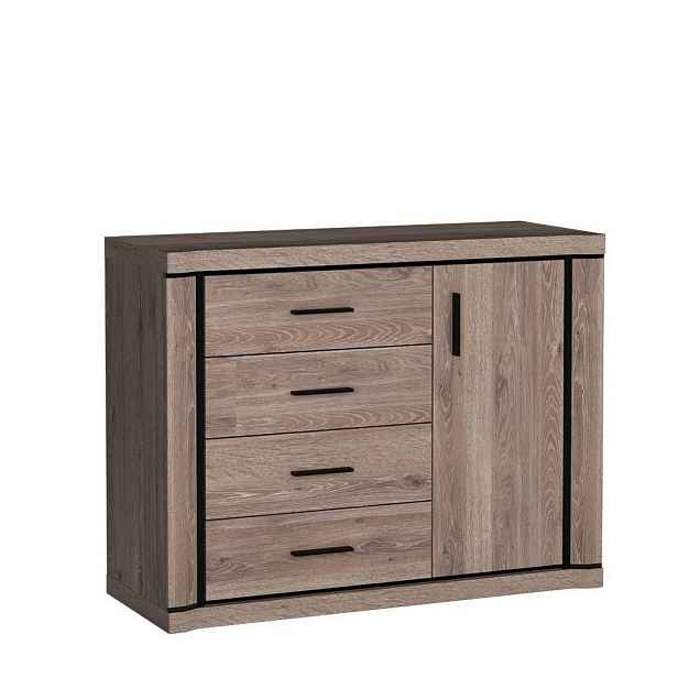 MASSENO KOMODA MALAGA, 117/91/45 cm se 4 zásuvkami, počet dvířek: 1, hnědá