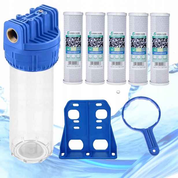 Sada narurového tělesa 1/2" 5x uhlíkový filtr, klíč, držák Green Filter