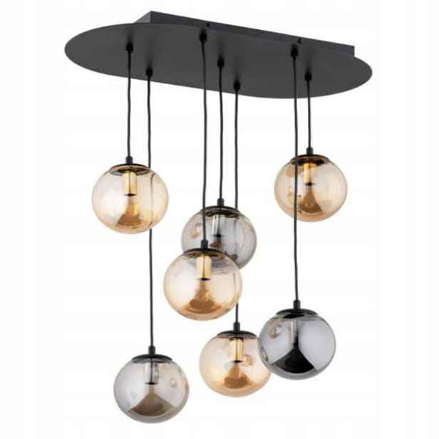 Závěsná lampa 7 skleněných koulí černá zlatá E14 10W stropní Alfa
