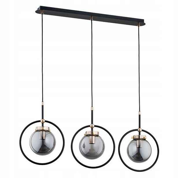 Závěsná lampa trojitá černá zlatá skleněná kouřové koule lišta 80 cm Alfa