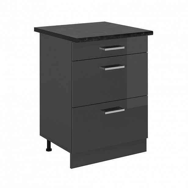 Vicco SPODNÍ SKŘÍŇKA KUCHYŇSKÉ LINKY R-Line Antracitový vysoký lesk 60 cm se zásuvkami, PD Antracit
