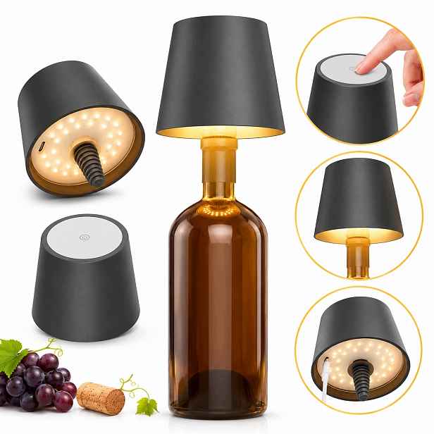 Led Lampa Na Láhev Usb-c Stmívatelná Bezdrátová IP54 3000K Dotyková Aku