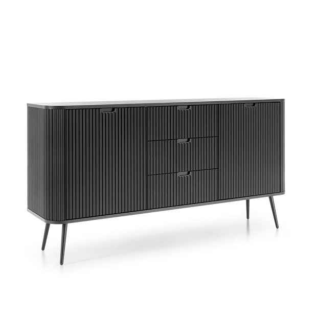 MASSENO KOMODA ZENZERO, 168/87/39 cm se 3 zásuvkami a 2 dvířky, černá